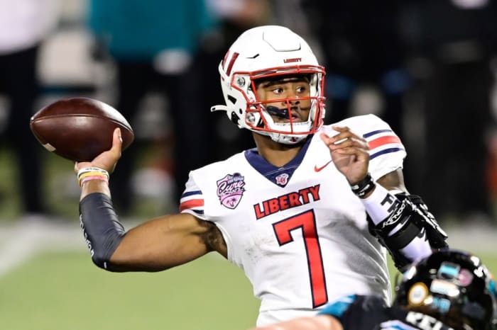 Liberty QB Malik Willis throws pass